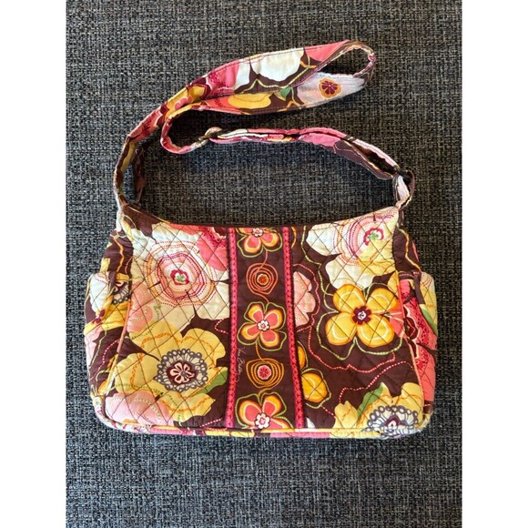 VERA BRADLEY Retired Pattern Buttercup Brown Pink Yellow Floral Crossbody Bag - Picture 3 of 5